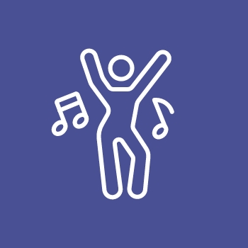 Icon of person dancing with music notes around them