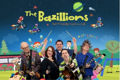 The Bazillions dancing and playing instruments