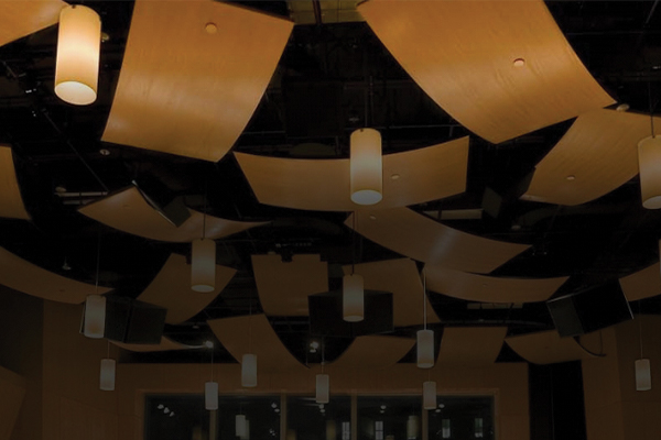 View of the lights on the ceiling of Antonello hall