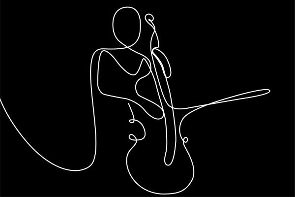 Line illustration of a person playing a cello