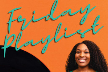Mikalia's photo on an orange background with the text Friday Playlist in script font