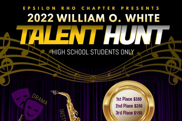 Purple, black and white poster for 2022 William O. White Talent Hunt