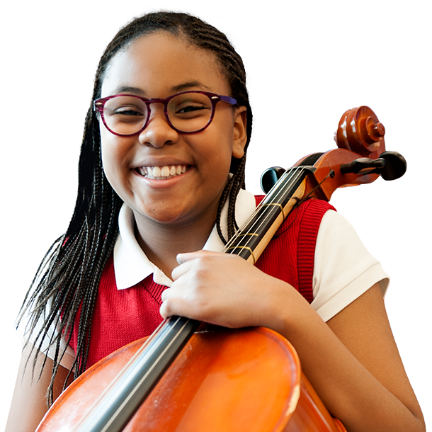 Smiling teen playing viola