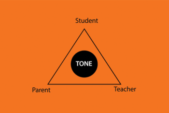 Words student, teacher, and parent with lines drawn between to form a triangle
