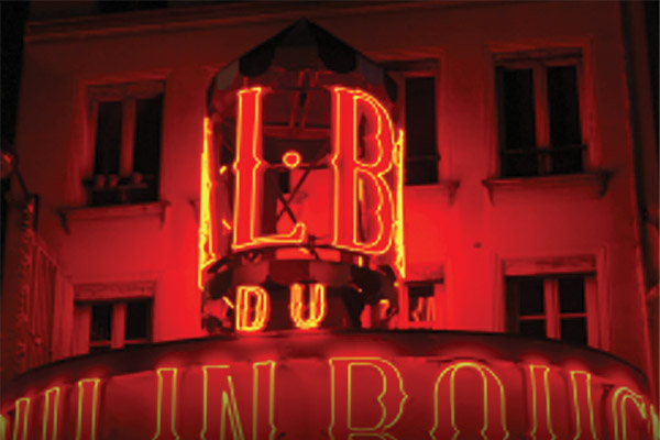 Red, orange and yellow neon lights on a building